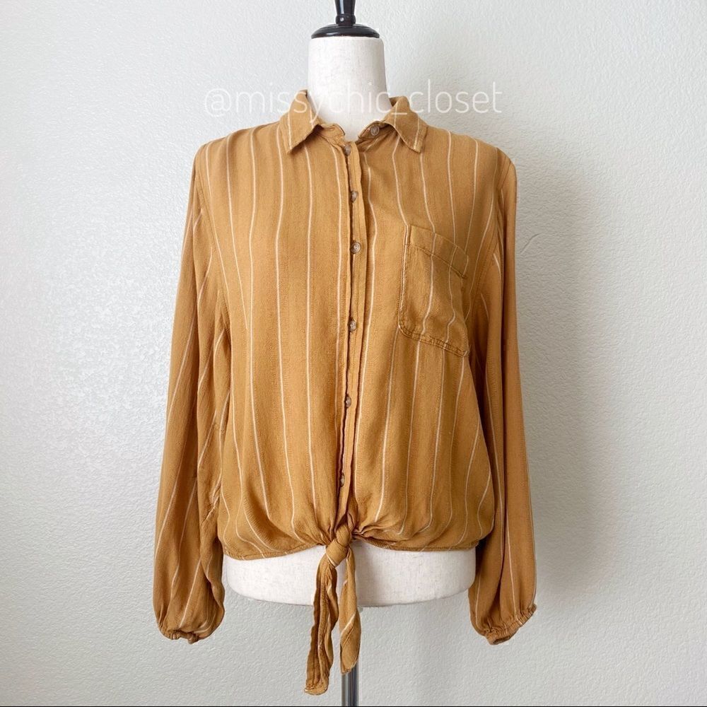American Eagle Front Tie Striped Button Down Women’s Shirt, Sz Small